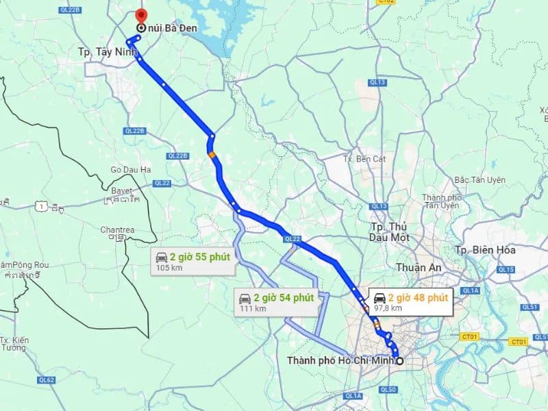 Từ Sài Gòn đi núi Bà Đen Tây Ninh khoảng 100 km