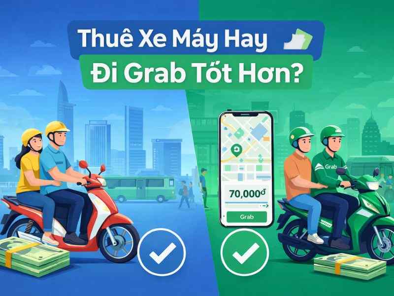 So sánh thuê xe máy và đi Grab