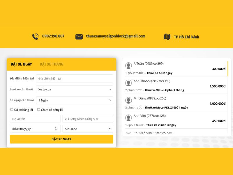 Hướng dẫn điền form đặt thuê xe website Blvckmotorbike